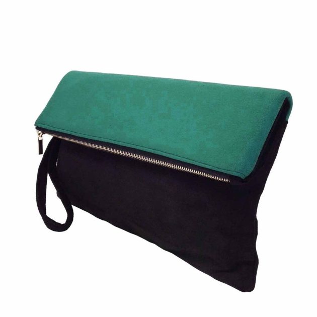 Soft Faux Suede Green and Black Wristlet