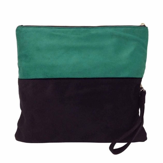 Soft Faux Suede Green and Black Wristlet - Image 4