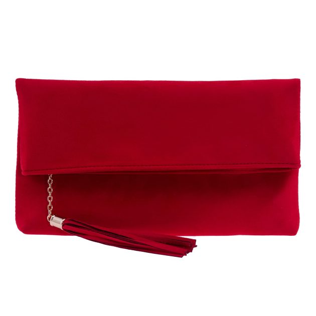 Faux Suede Tassel Foldover Clutch - Image 4